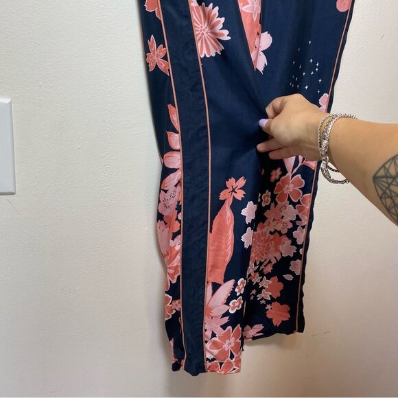 CLOSED Japanese Cherry Blossom Print Straight Leg Pants in Navy/Pink Sz 27 - Picture 10 of 14